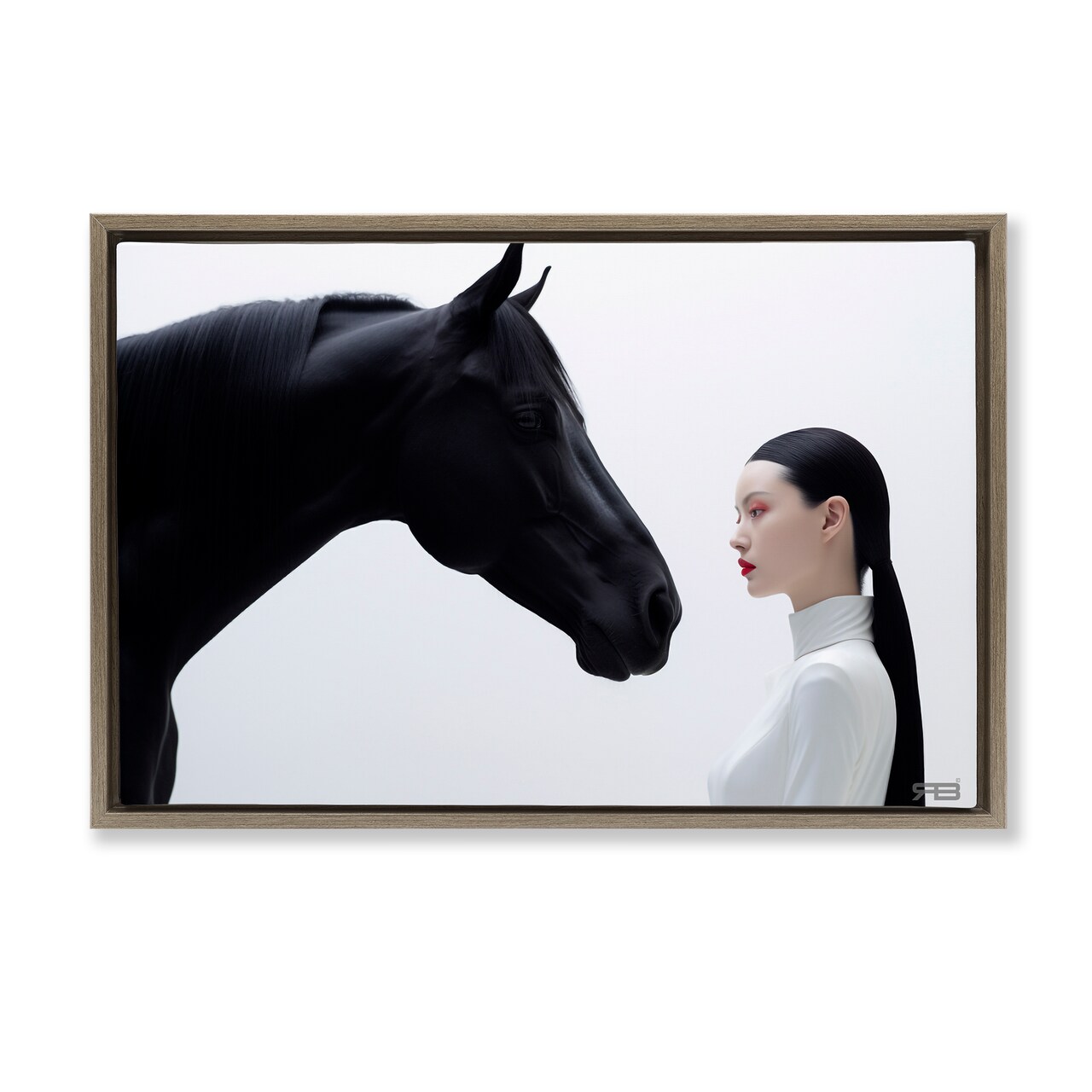 Stupell Industries Sleek Black Horse & Girl Framed Floater Canvas Wall Art Design by RB